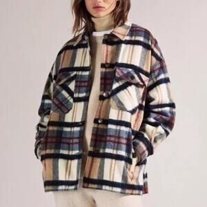 Zara Plaid Wool Shacket Womens Medium Multicolor Oversized Pocket Shirt Jacket